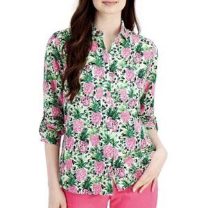 Charter Club Luxury linen blouse tropical pineapple print XL NWT